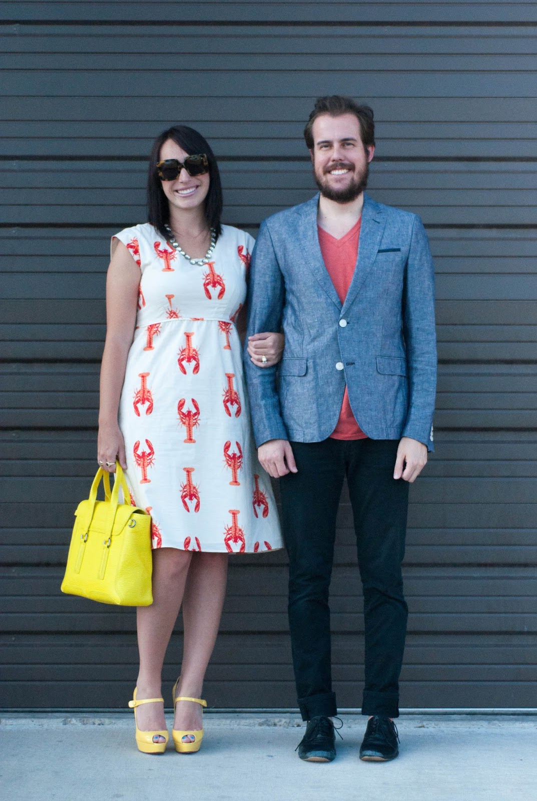 ootd, style blog, couples style blog, lobster dress, christian louboutin bana heels, 3.1 phillip lim pashli medium satchel, jcrew necklace