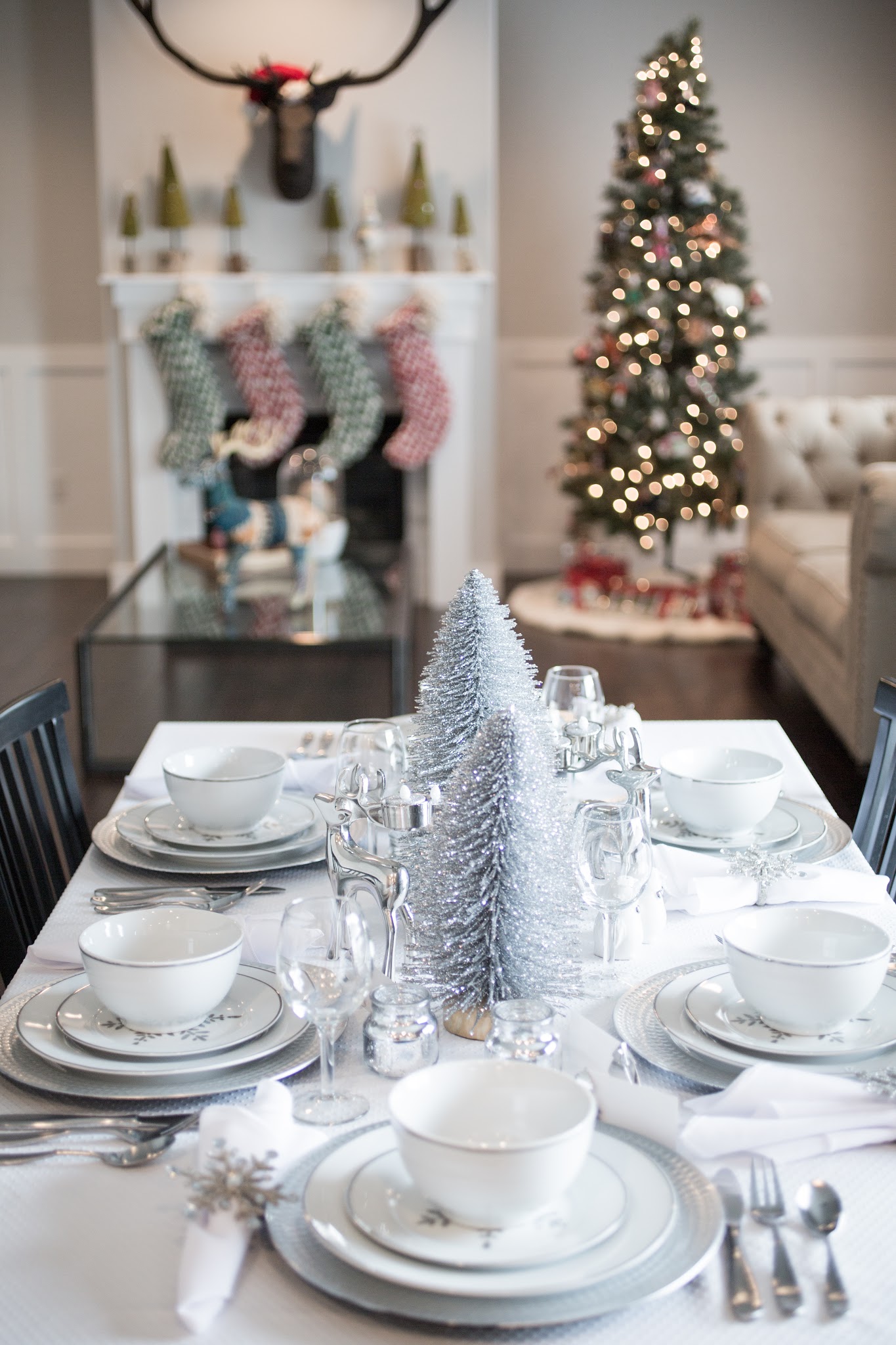 Gold and Silver Snowflake Christmas Table Setting - Home with Holliday