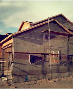 doors, trim, baseboard, and stucco start!