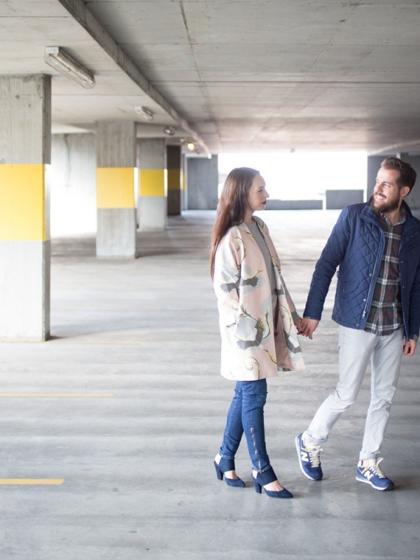 Pink Cranes and a quilted navy jacket