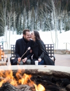 a speckled blazer and a plaid skirt