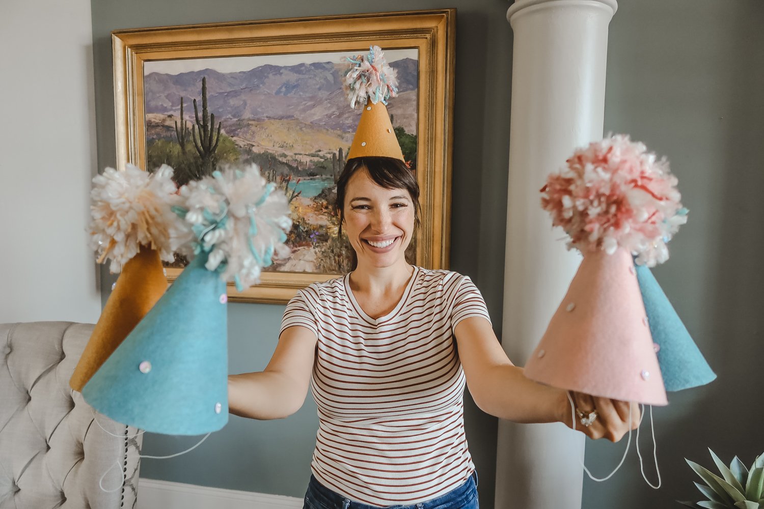 How To Make Epic Pom Pom Party Hats- DIY - Kelsey Bang