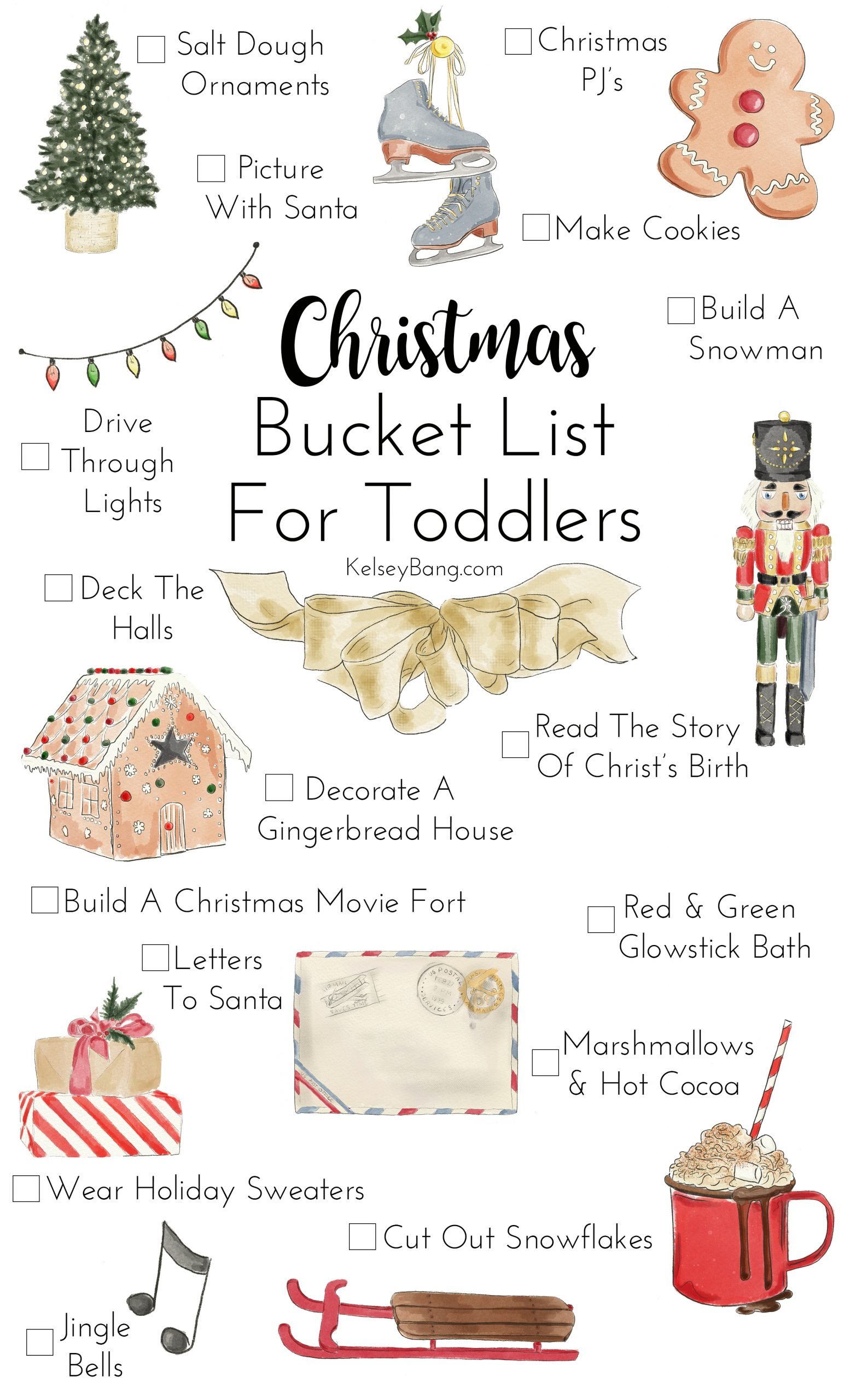 Free Printable Christmas Bucket List with Christmas Activities