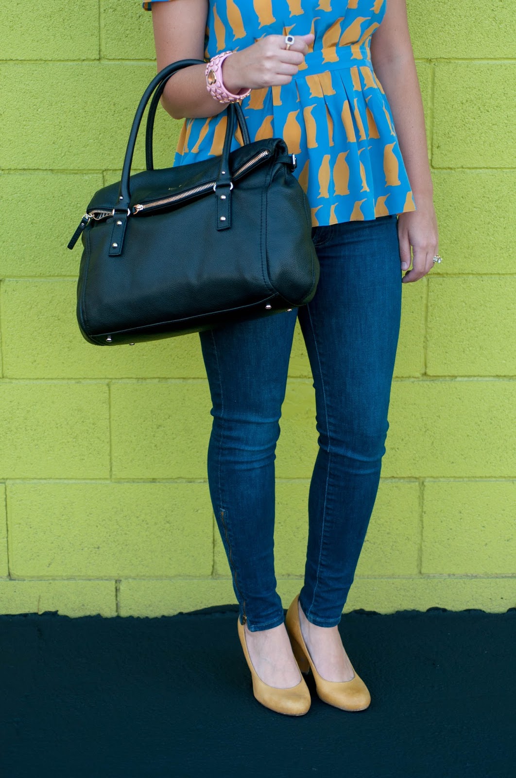 7 for all mankind, 7 jeans, charlotte taylor penguin chiffon blouse, kate spade cobble hill satchel, seychelles