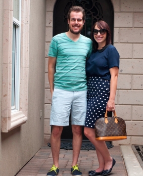 navy polka dots and mint green stripes