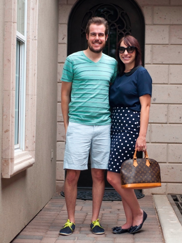 navy polka dots and mint green stripes