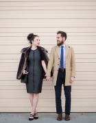 colorblock dress and a camel hair coat