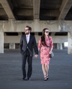 Coral Floral Dress and Bolo Tie