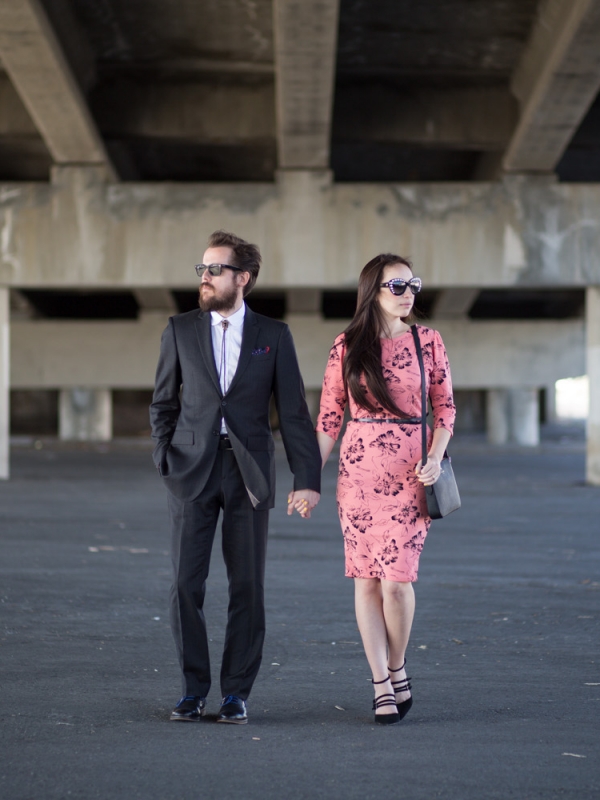 Coral Floral Dress and Bolo Tie