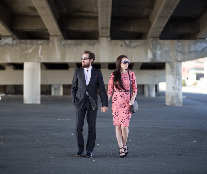 Coral Floral Dress and Bolo Tie