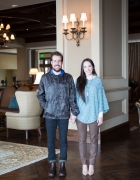 Coral Floral Dress and Bolo Tie