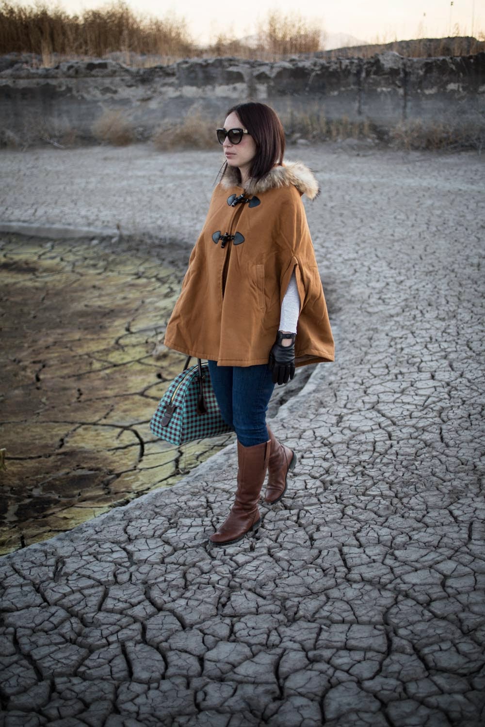 Cape Coat and Red Denim - Kelsey Bang