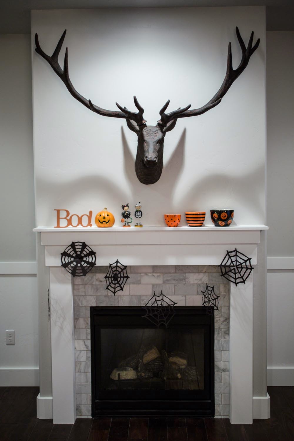 restoration hardware stag head and halloween decor